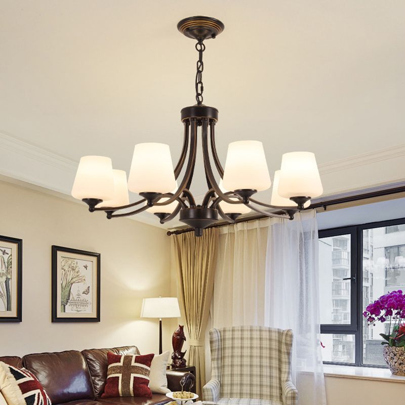 Industrial Chandelier Hanging Light Fixture with Glass Shade for Living Room
