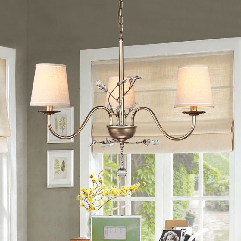 Fabric Conical Shape Chandelier Lighting Contemporary Suspension Light Fixture in Nickel