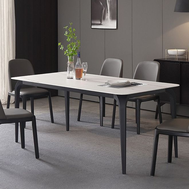 Modern Rectangle Dining Table Stone Top Table with Stainless Steel 4 Legs
