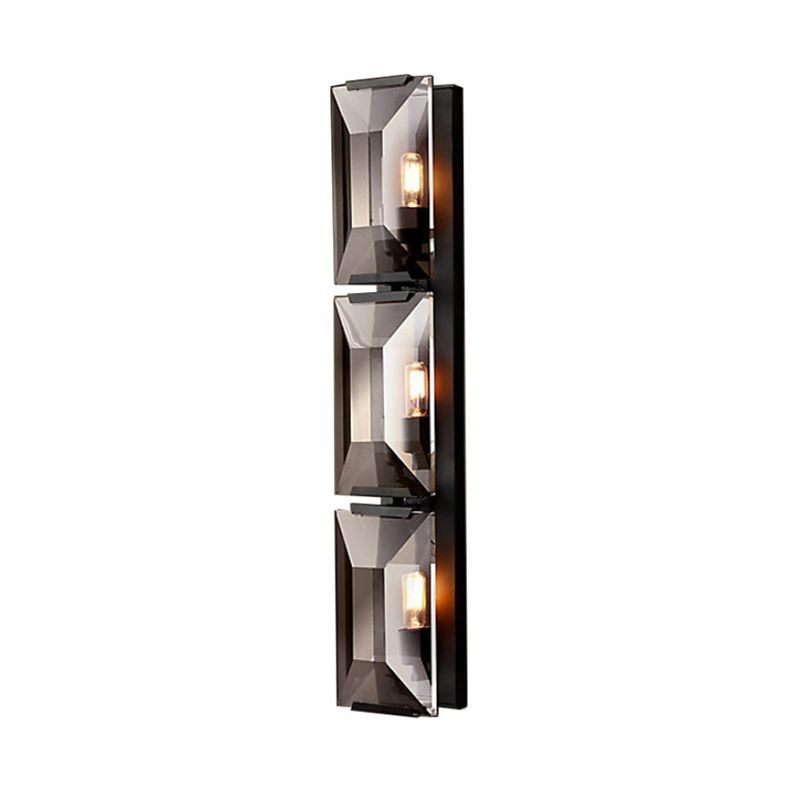 Black/Gold 3 Bulbs Flush Mount Wall Light Vintage Iron Rectangular Sconce Light Fixture
