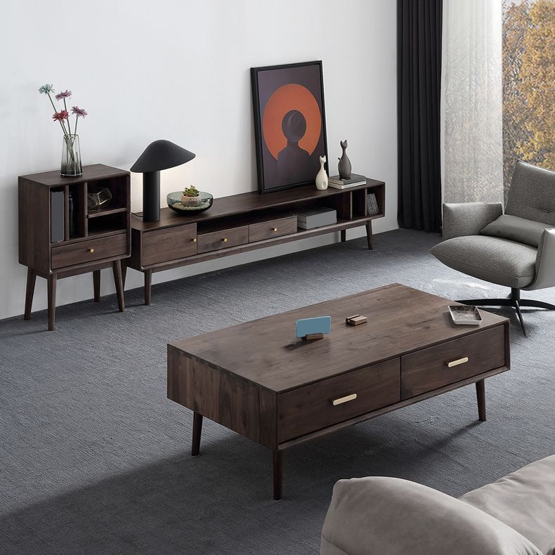 Mid-Century Modern Solid Wood 4 Legs Coffee Table with Drawer