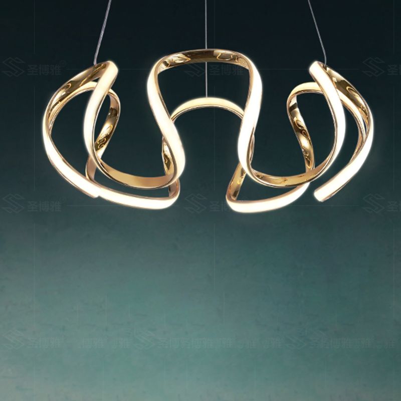 Minimalistic Curve Chandelier Pendant Light Metal Bedroom LED Hanging Lamp in Gold