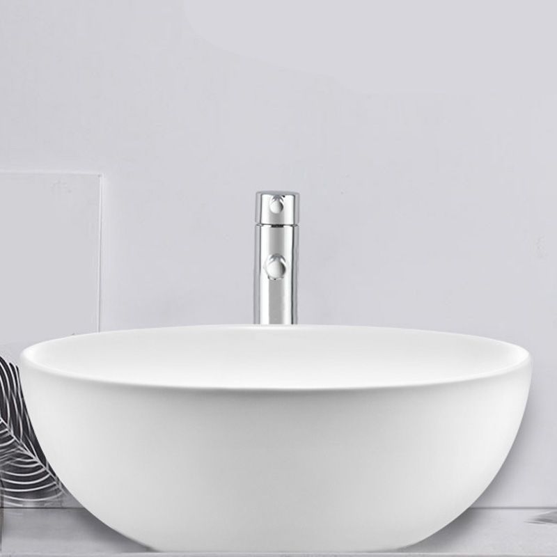 White Porcelain Bathroom Sink with Overflow Vessel Bathroom Sink