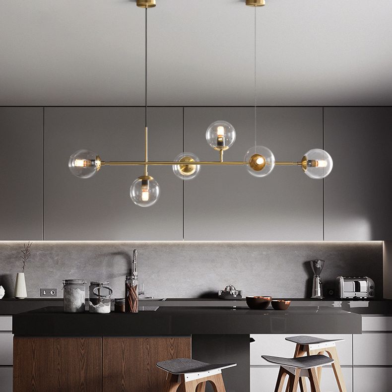 Round Dinning Room Island Pendant Light Glass Minimalist Style Hanging Island Light