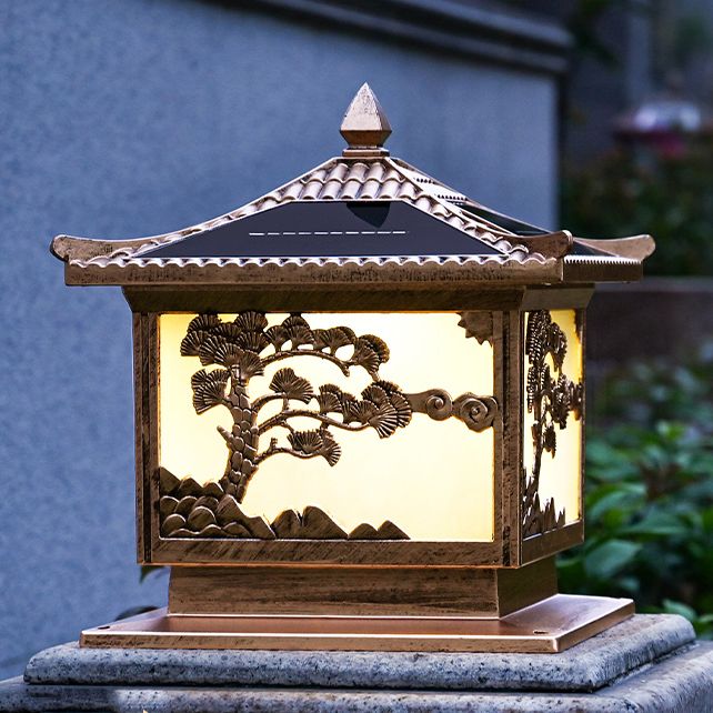 Metal Rectangular Shape Solar Pillar Lamp Modern-Style 1 Light Outdoor Light