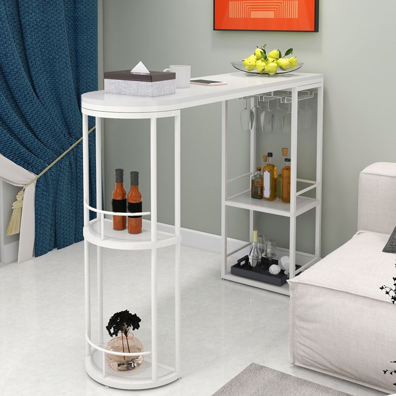 Glam Style Bar Table Set 1/2 Pcs White Granite Bar Table Set