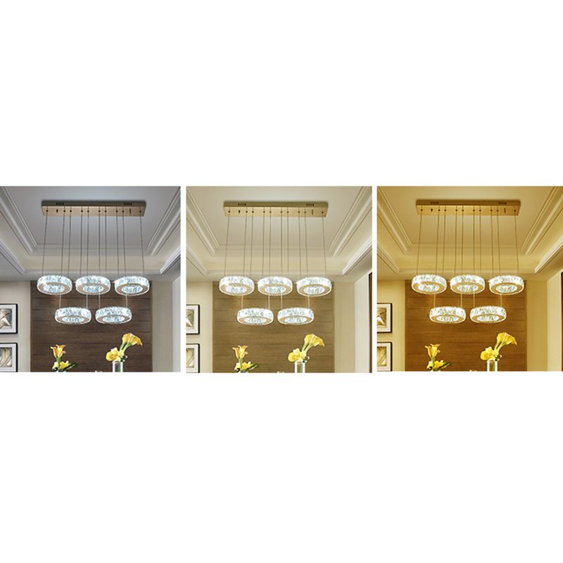 Cirkelvormige gefacetteerde kristal hangend licht eenvoud roestvrijstalen LED multi-light hanger