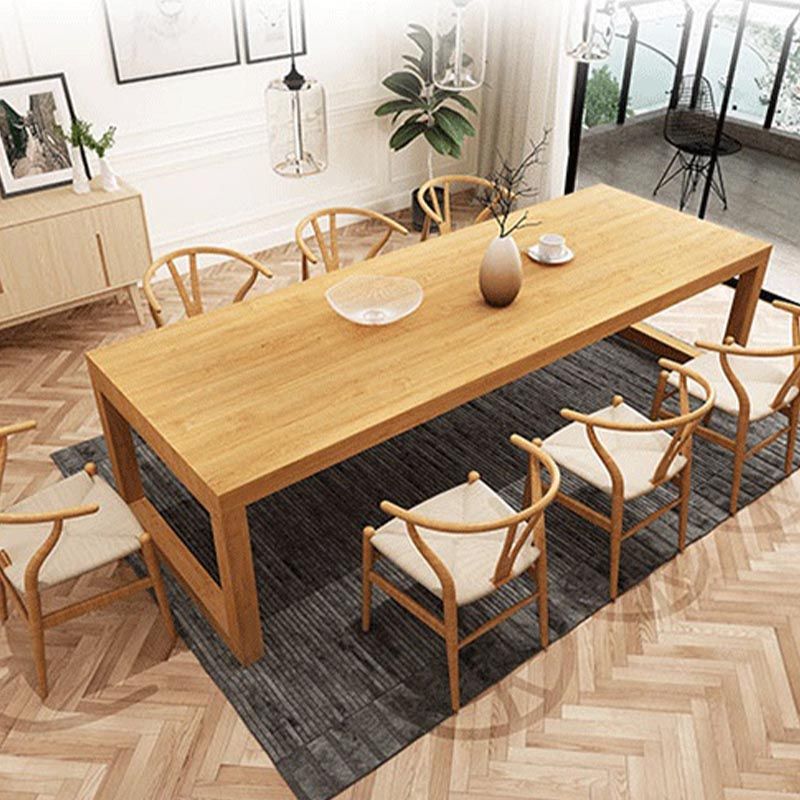 Natural Dining Table with Sled Base Rectangle Modern Solid Wood Dining Site Table