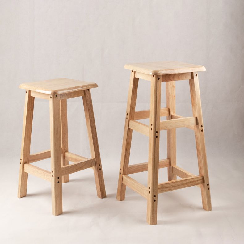 Contemporary Backless Square Seat Indoor Solid Wood Bar Stool