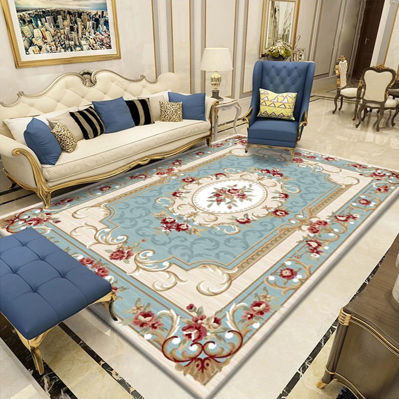 European Style Carpet Flower Printed Indoor Rug Polyester Stain Resistant Carpet for Living Room