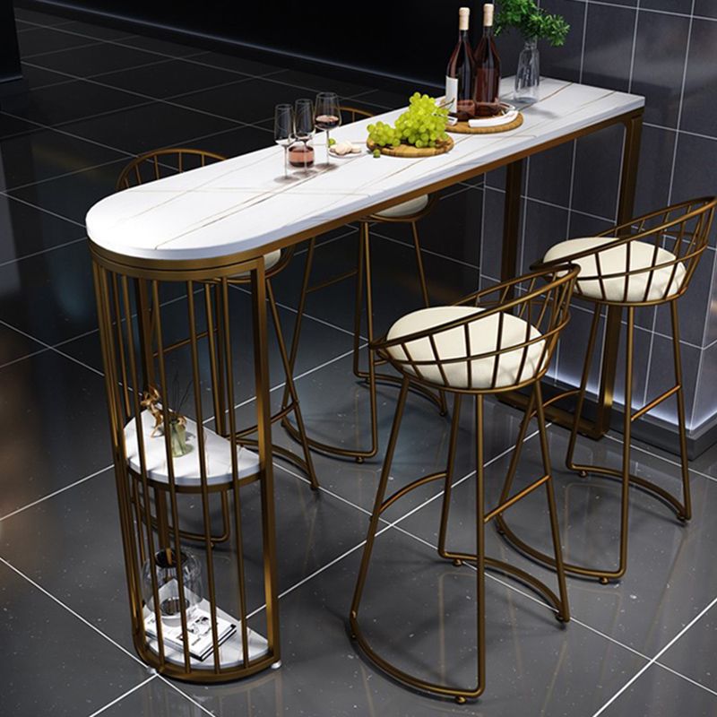 Industrial Free Form Bar Height Table Metal and Stone Bar Table with Double Pedestal