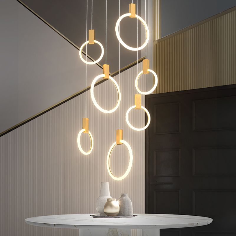 Modern Luxury LED Pendant Light Aluminium Circular Hanging Lamp with Acrylic Shade