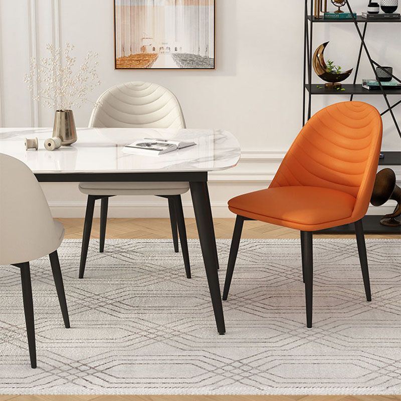 Contemporary Dining and Accent Chairs Matte Finish Leather Curved Parsons Chair