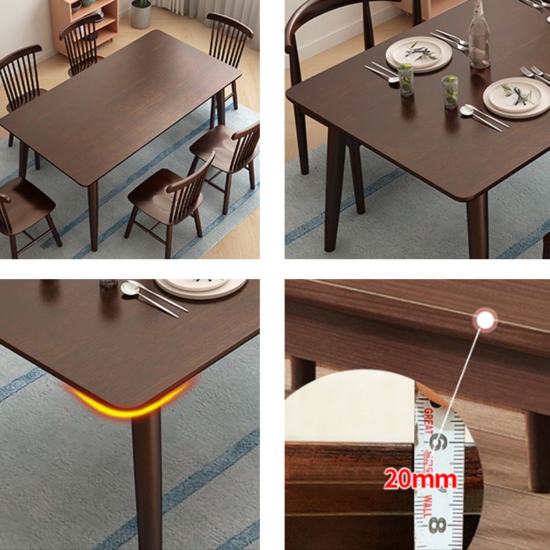 Rechthoek Moderne eettafel Bruine vaste tafel met rubberwood massief hout
