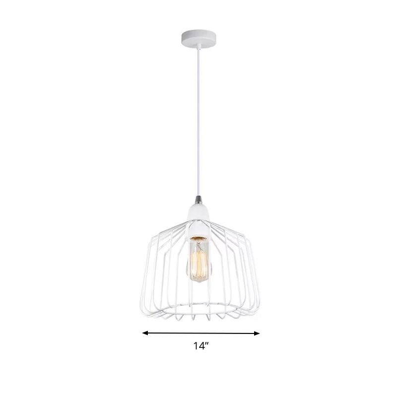 Minimaliste Cage Shade Metallic Pendulum Light 1 Light Hanging Lamp Kit en blanc pour la chambre
