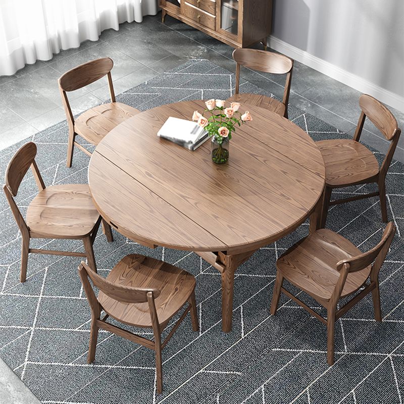 Modern Brown Dining Table Round Solid Wood Dining Table with 4 Legs for Home