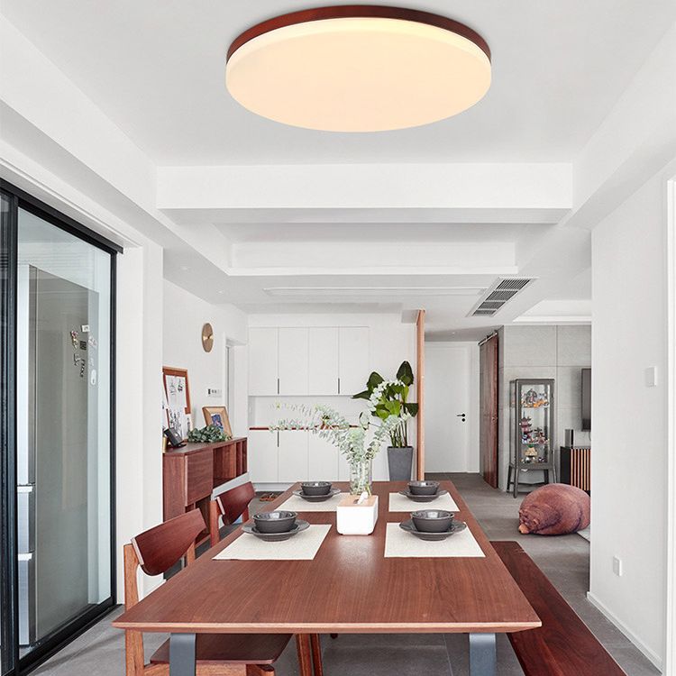 Ultrathin Wooden Ceiling Flush Mount Lighting Simplicity Red Brown Flush Lamp for Dining Room