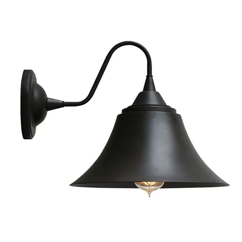 Single-Bulb Bell Shade Wall Lamp Farmhouse Black Iron Gooseneck Wall Mounted Light Fixture