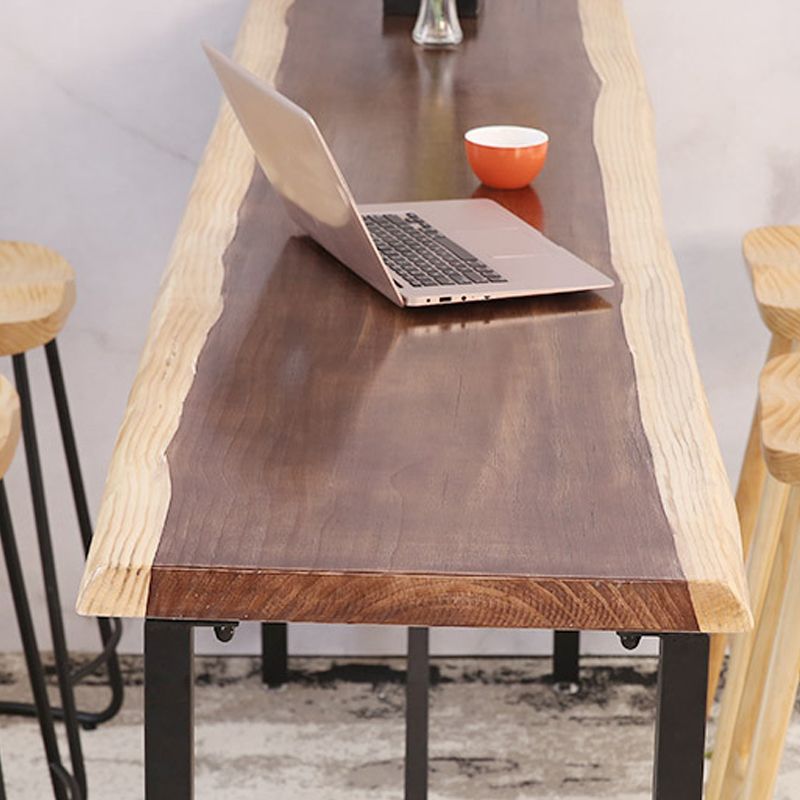 Rectangular Bar-height Table Wood Top Pub Table with Black Base