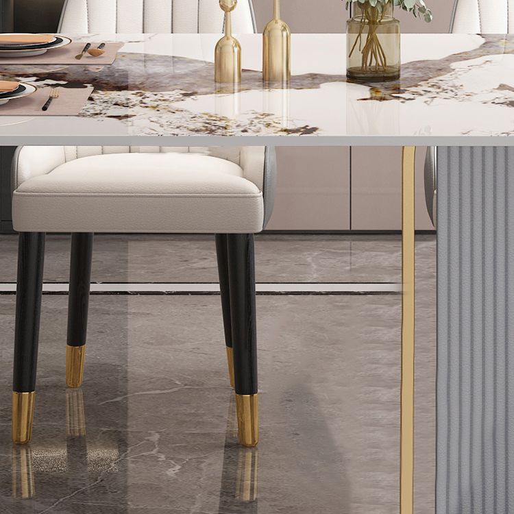 Sintered Stone Top Dining Table in White Modern Kitchen Table with Double Pedestal