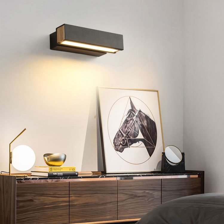 Wooden Rectangular LED Wall Lamp in Modern Simplicity Iron Rotatable Wall Sconce with Acrylic Shade