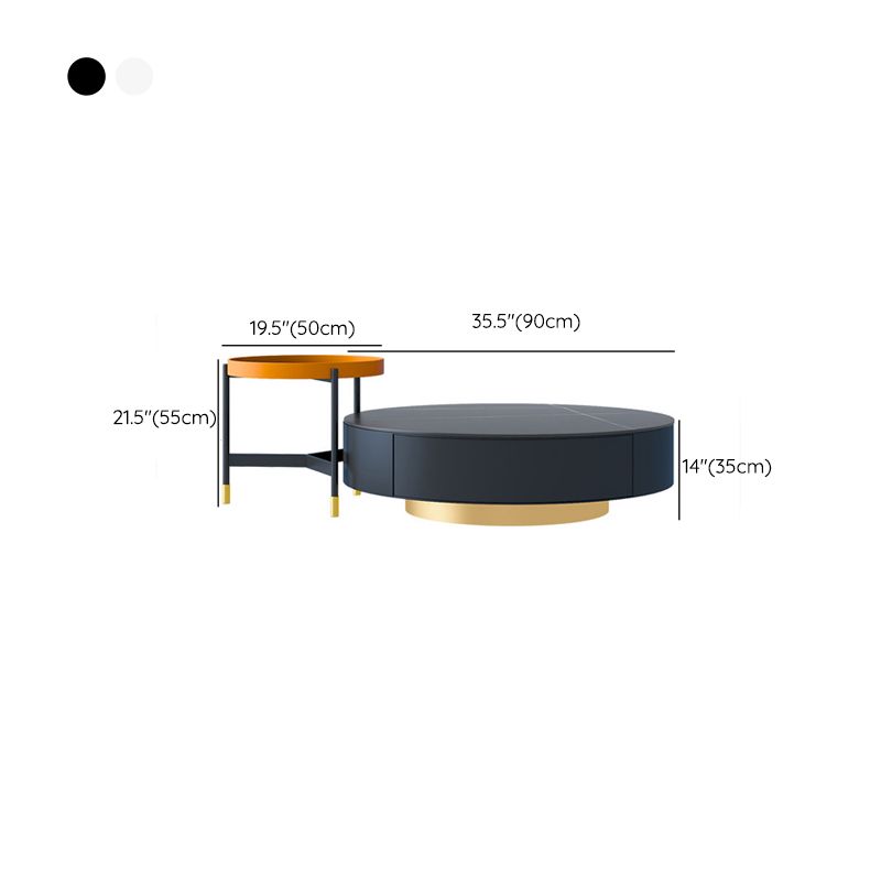 Metal Drum Coffee Table with Storage Round Cocktail Table in Black