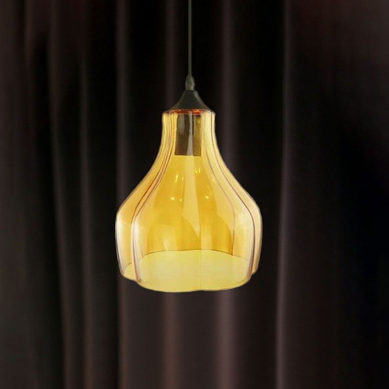 Poste de suspensión de calabaza amarilla/verde/transparente contemporáneo 1 lámpara de colgación negra ligera para restaurante