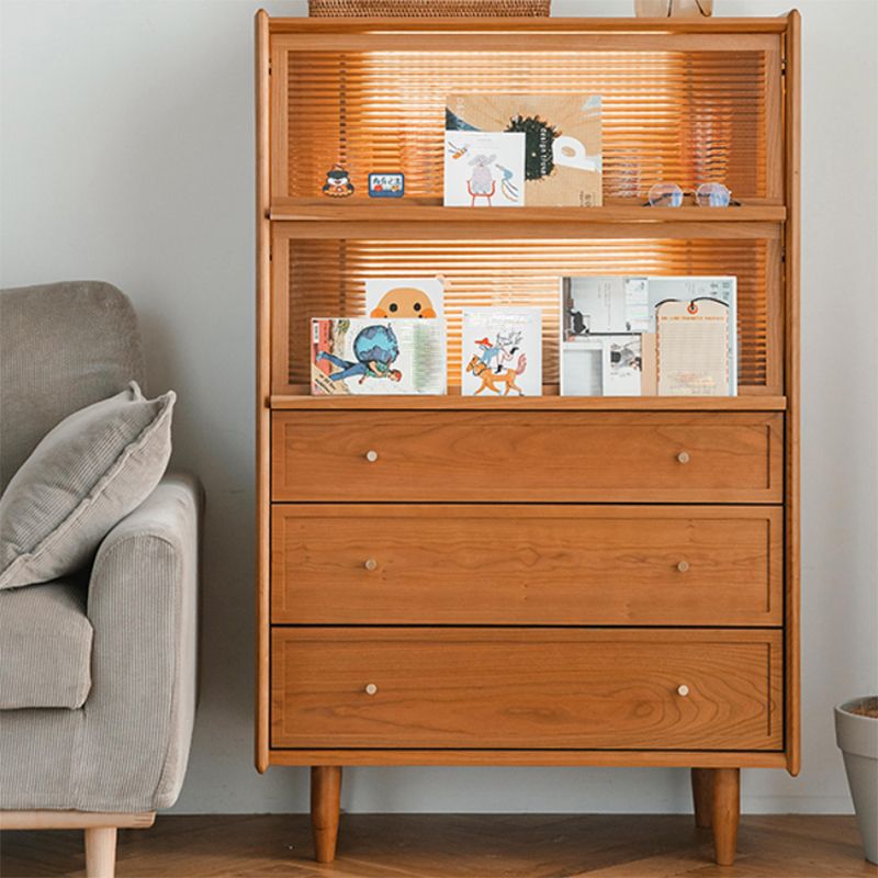 Modern Side Cabinet Solid Wood 49.6" Tall Side Cabinet with Glass Top