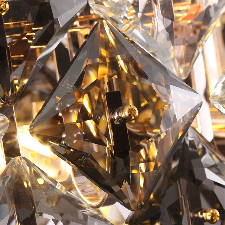 Contemporary Style Chandelier Lighting Fixtures Grey + Clear Crystal Hanging Lights for Living Room