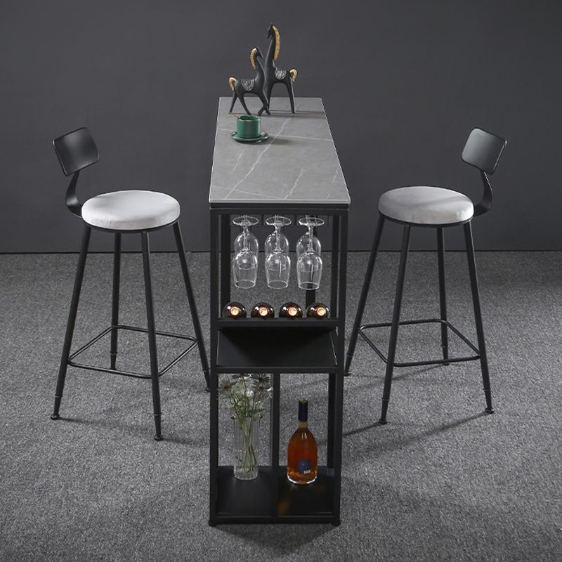 Contemporary Bar Dining Table Rectangle Bar Table Metal Base with Shelves in Grey