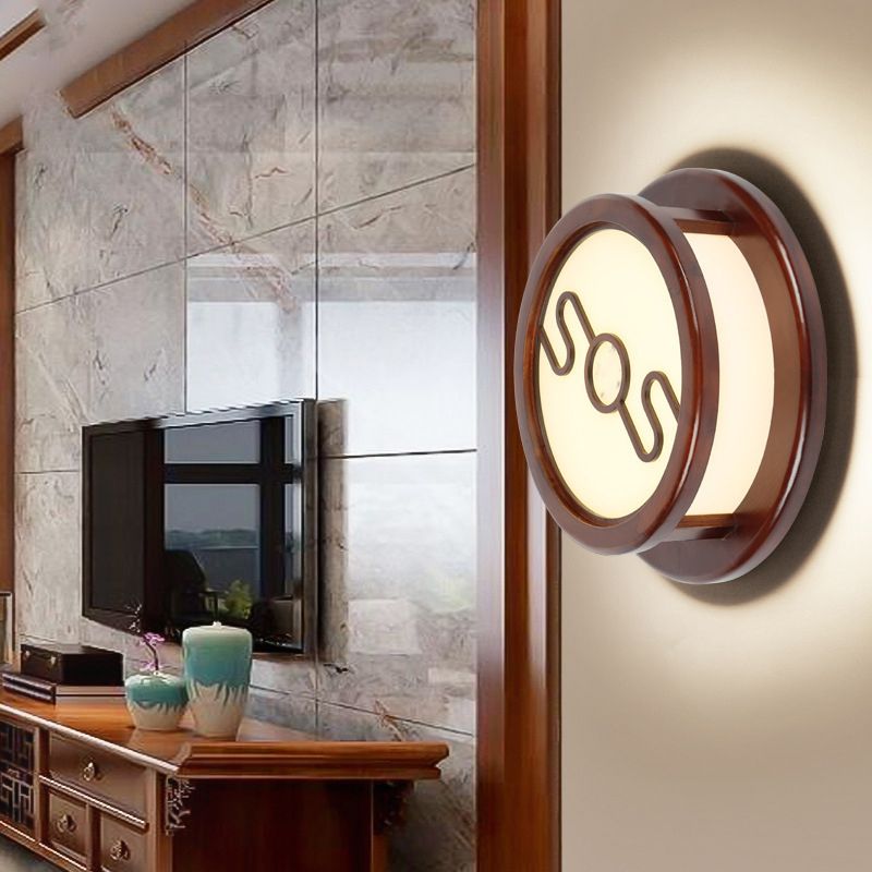 Minimalist Geometric Wall Sconce Walnut Wood Finish Hallway Flush Mount Light