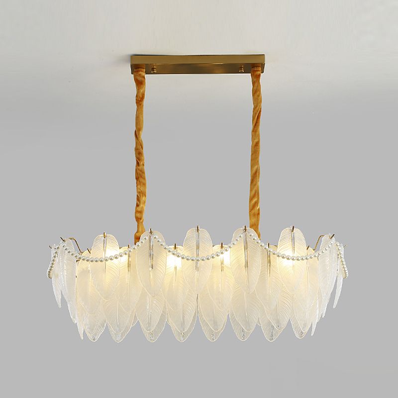 Modern Style Oval Shape Island Lights White Glass 8 Light Island Lighting in Gold