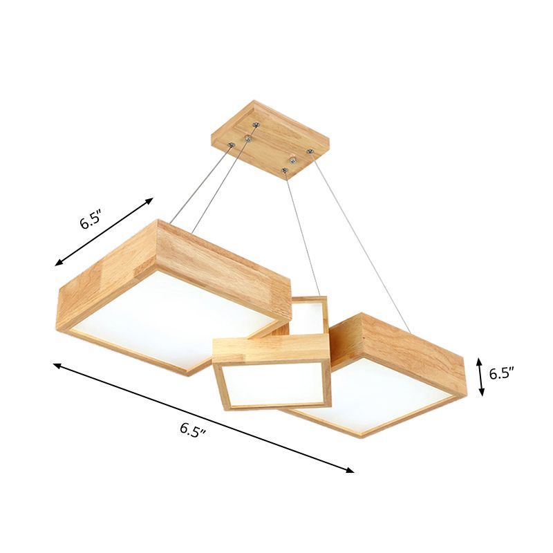 Modern Rhombus/Square LED Chandelier Pendant Wooden 3-Light Bedroom Ceiling Lamp in Warm/White