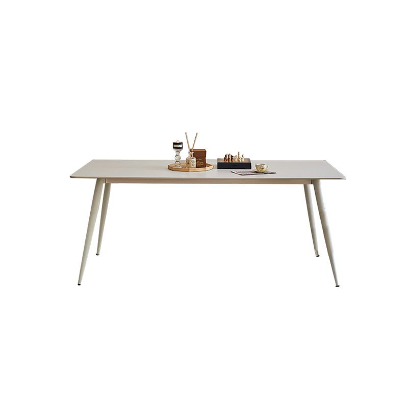 Mid-Century Dining Room Table Stone Rectangle Dinette Table in White