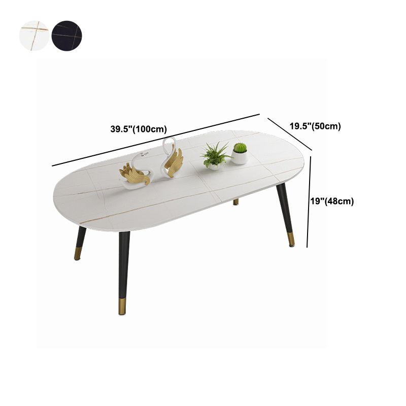 18.8" Tall Modern Ironcraft 4 Legs Black/white Slate Top Coffee Table