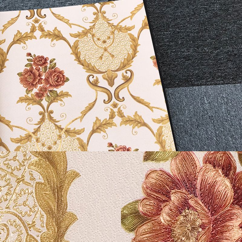 Washable Wallpaper Rural PVC Wall Covering with Blooming Peony Pattern, Unpasted