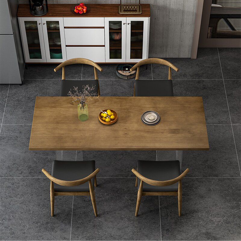 Modern Rectangle Dinette Set 1/4/5 Pieces Brown Pine Wood Dining Table Set