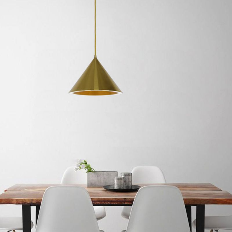 Post-Modern Minimalism Tapered Pendant Light Gold Metal 1-Light Pendant Lighting for Bedroom