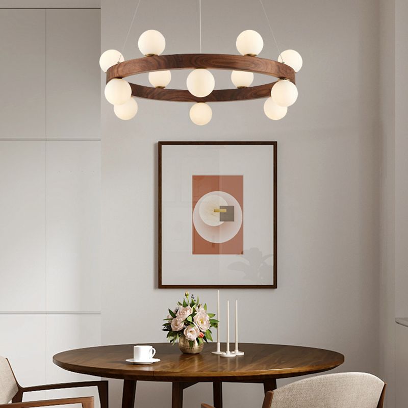 Brown Chandelier Light Fixtures Modern Multi-Head Hanging Lamps with White Glass Shade