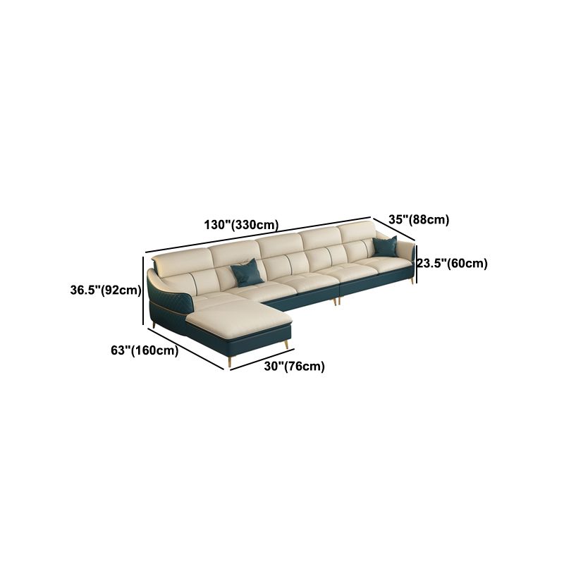 Beige Genuine Leather Sofa/Sectional Tear Resistant Square Arm Sofa for Living Room