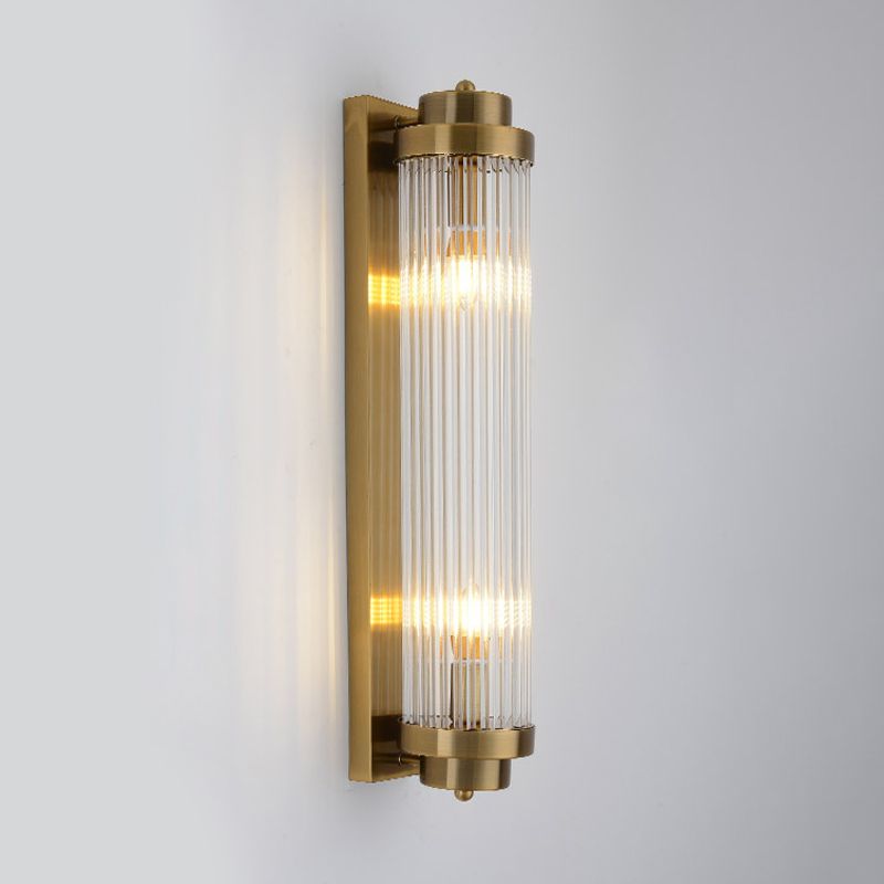Buisvormige woonkamer muur sconce helder gecanneleerd glas 2 lichten postmodern wandlicht in goud