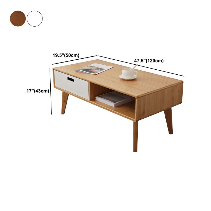 16.9" Tall Modern Wood 4-leg Base Rectangular Coffee Table with Drawers