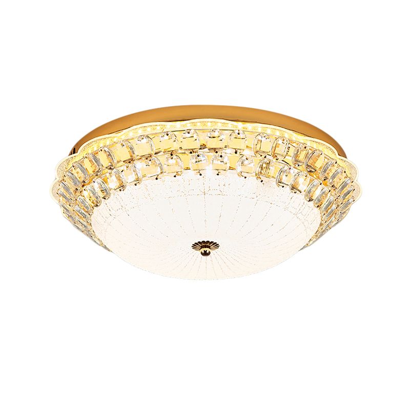 16"/19.5" W Bowl LED Flush Mount Lighting Simple White Glass Ceiling Fixture with Crystal Accent