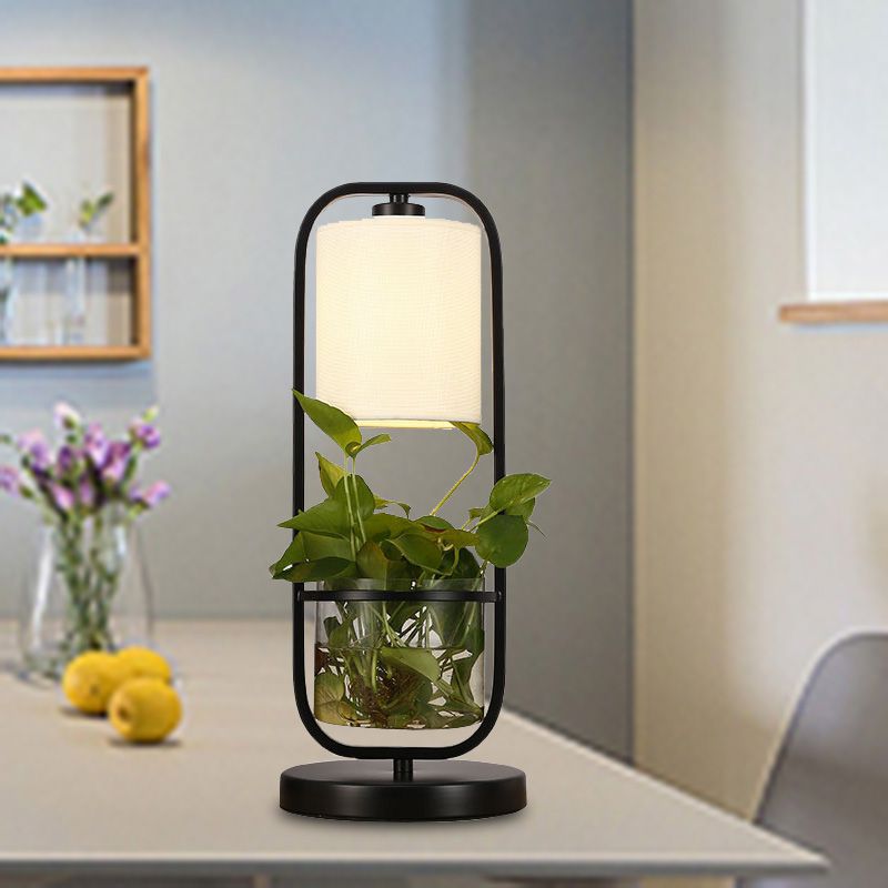 Rectangular Metal Night Table Light Antique LED Living Room Nightstand Lamp in Black
