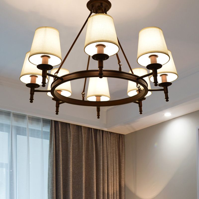 Lámparas colgantes de múltiples cabezas de lámpara de estilo americano luz colgante con sombra de tela blanca