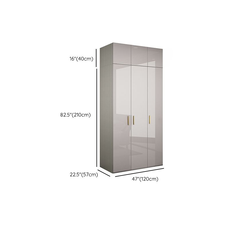 Engineered Wood Armoire Modern Mirrored Grey Wardrobe Closet with Garment Rod
