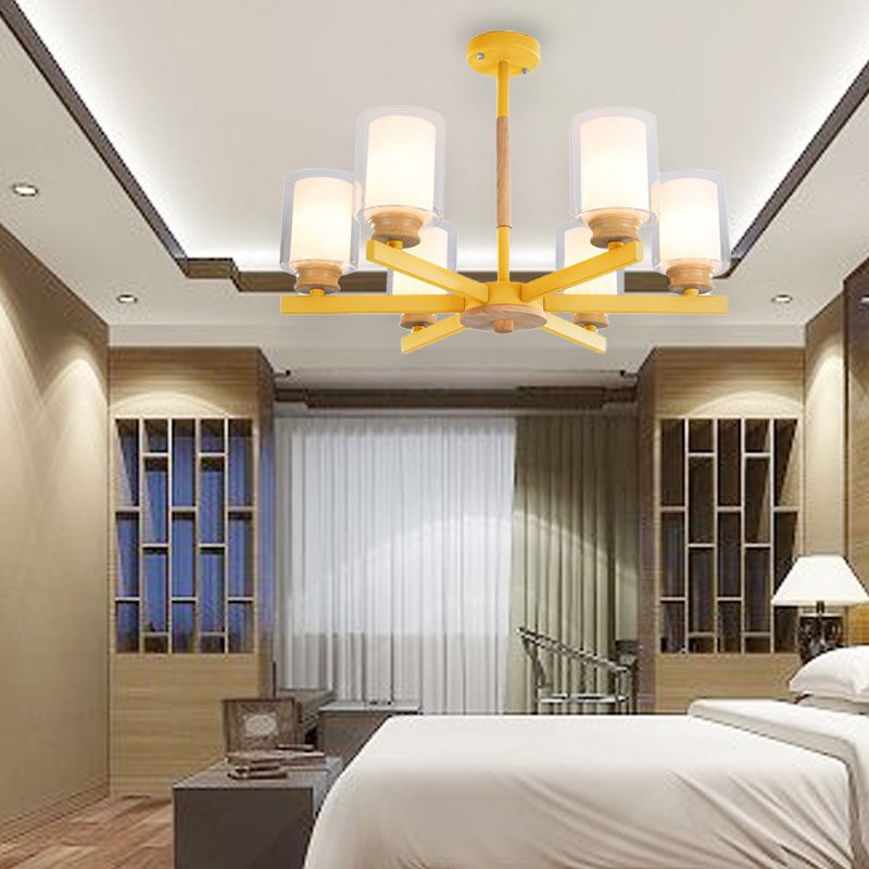 Makkaronzylinder Kronleuchter Anhänger Leicht Milchglas 3/5/6 Lichter hängende Decke Licht in Rosa/Gelb/Grün für Wohnzimmer