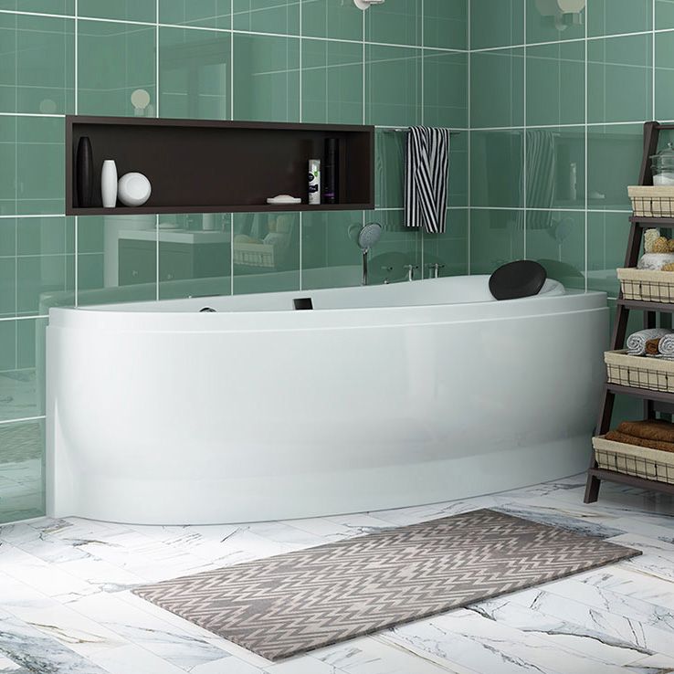Acrylic Corner Bathtub Soaking White Modern Back to Wall Bath