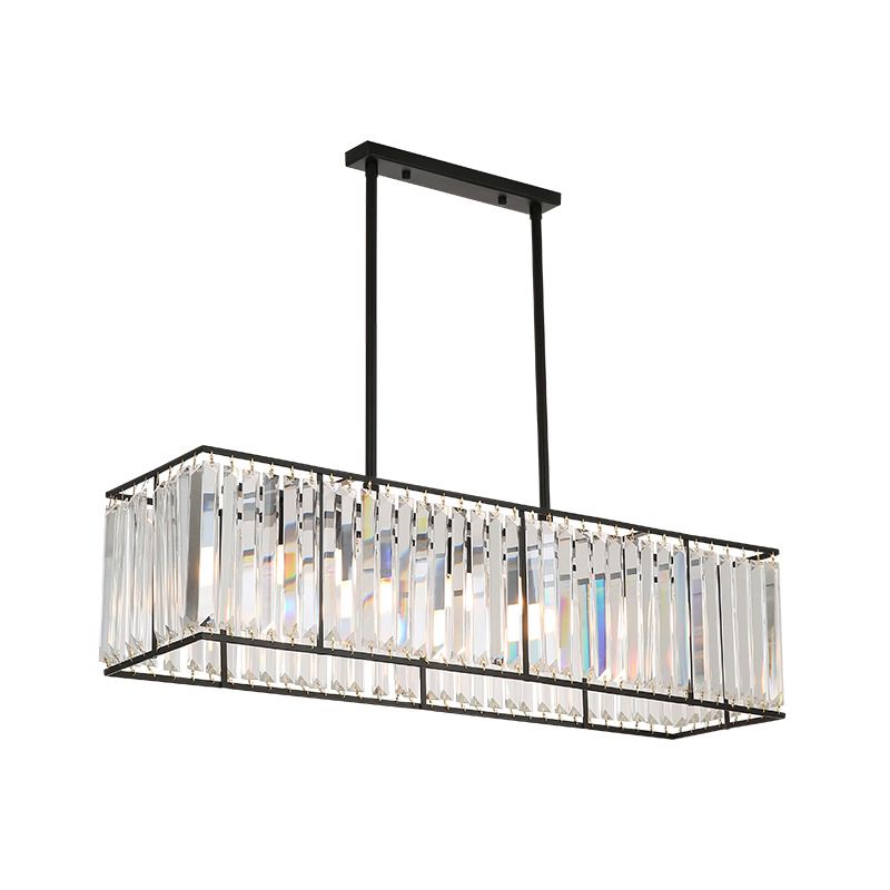 Clear Crystal Island Pendant Light Rectangle 3 Heads Traditional Suspension Lighting for Dining Room