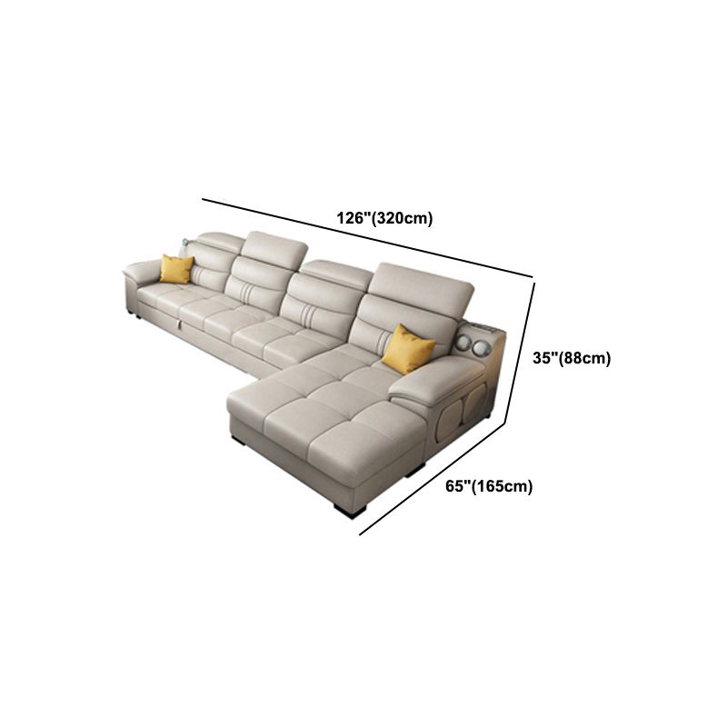 Modern Faux Leather Sofa & Chaise 34.6" H Biscuit Back Sofa with Storage